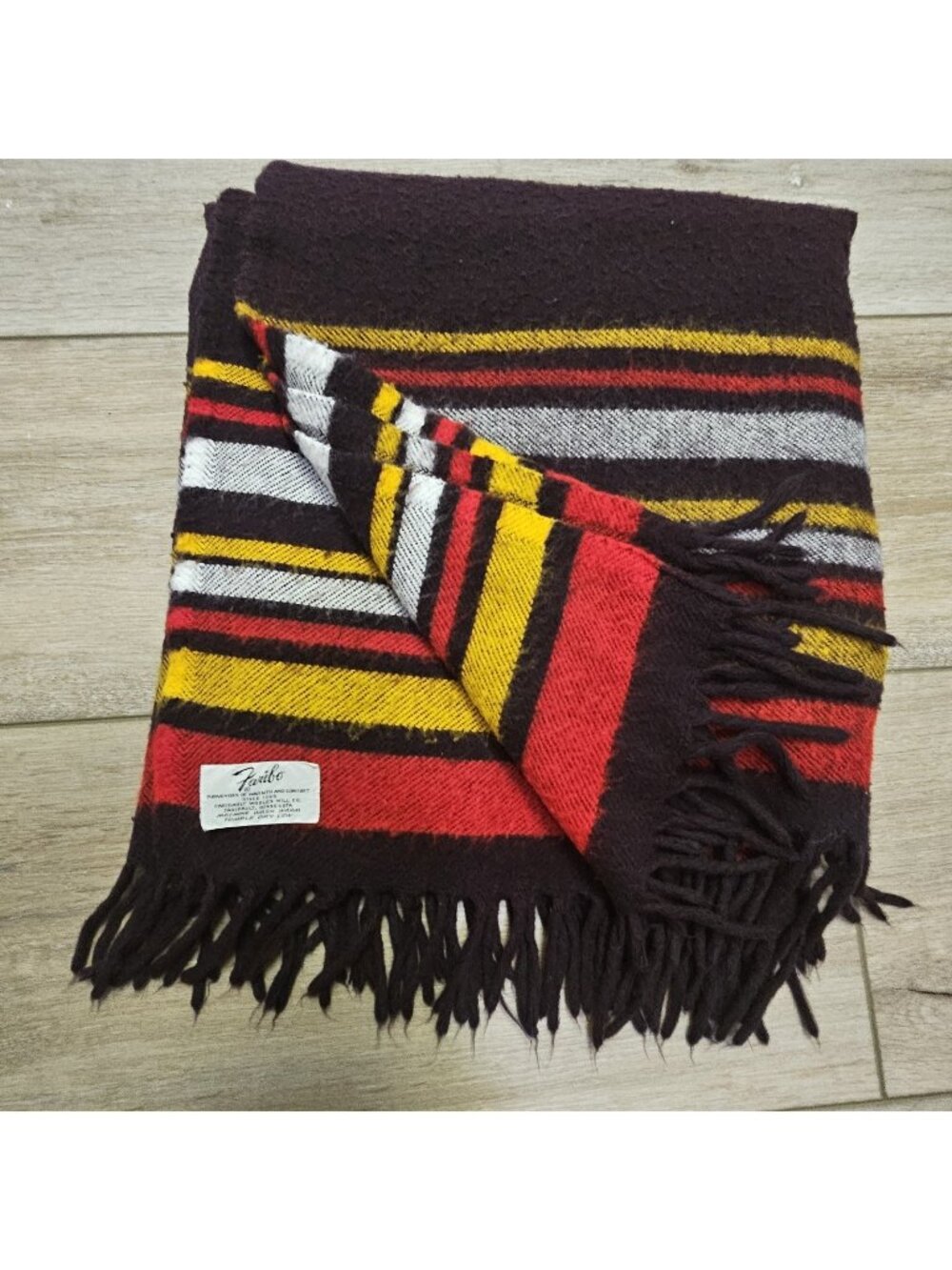 Vintage Faribo Faribault Woolen Mill Striped Stadium Blanket Throw 57x53 MN USA